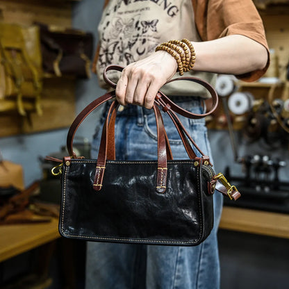 Vintage bags, niche soft leather handmade bags, leather small square bags, women's crossbody wide straps, top layer cowhide tote bags – Japanese vintage | yamalin clothes | Yamalinclothes