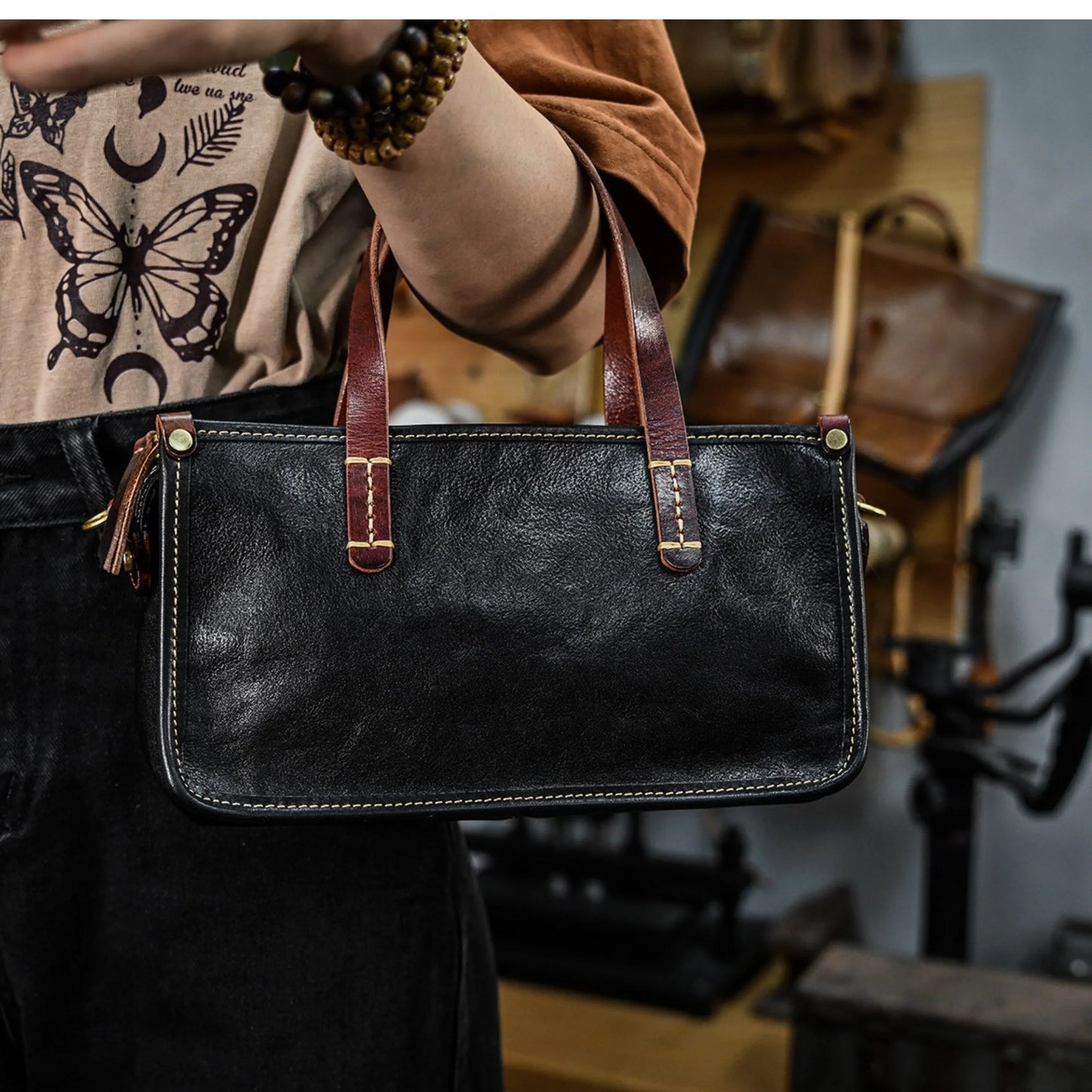 Vintage bags, niche soft leather handmade bags, leather small square bags, women's crossbody wide straps, top layer cowhide tote bags – Japanese vintage | yamalin clothes | Yamalinclothes