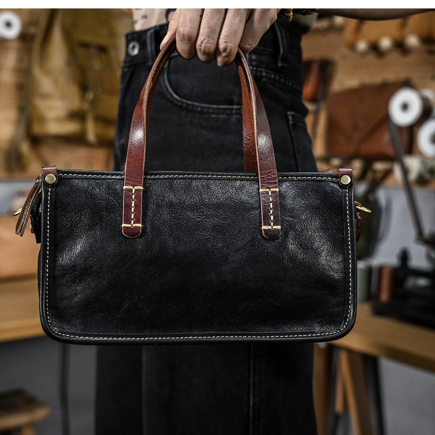 Vintage bags, niche soft leather handmade bags, leather small square bags, women's crossbody wide straps, top layer cowhide tote bags – Japanese vintage | yamalin clothes | Yamalinclothes