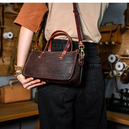Vintage bags, niche soft leather handmade bags, leather small square bags, women's crossbody wide straps, top layer cowhide tote bags – Japanese vintage | yamalin clothes | Yamalinclothes