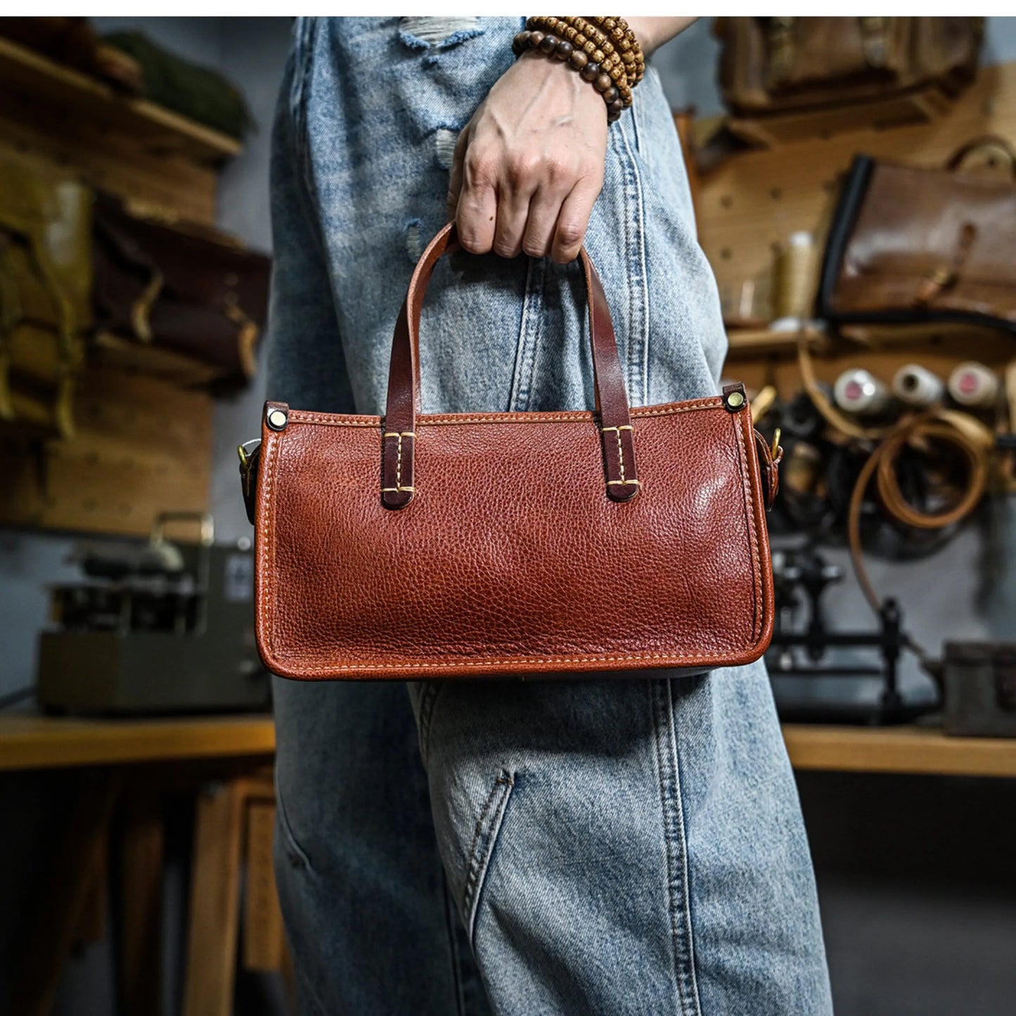 Vintage bags, niche soft leather handmade bags, leather small square bags, women's crossbody wide straps, top layer cowhide tote bags – Japanese vintage | yamalin clothes | Yamalinclothes