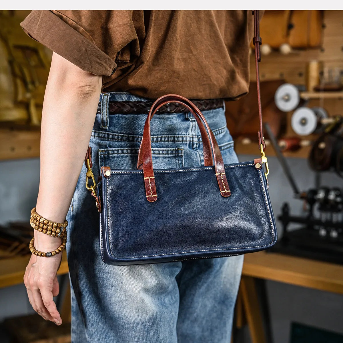 Vintage bags, niche soft leather handmade bags, leather small square bags, women's crossbody wide straps, top layer cowhide tote bags – Japanese vintage | yamalin clothes | Yamalinclothes