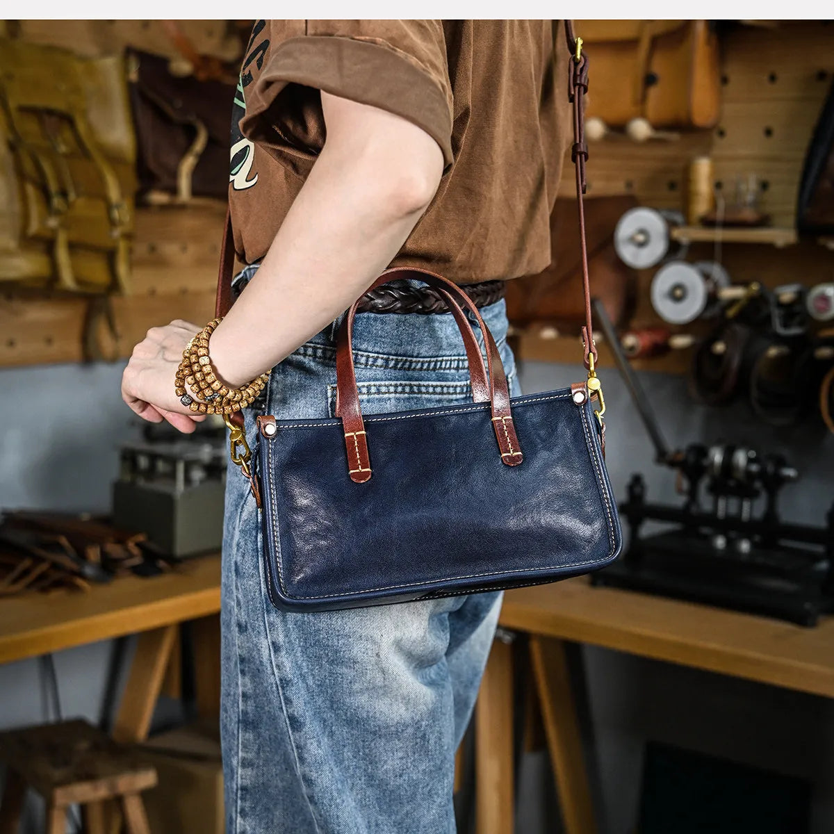 Vintage bags, niche soft leather handmade bags, leather small square bags, women's crossbody wide straps, top layer cowhide tote bags – Japanese vintage | yamalin clothes | Yamalinclothes