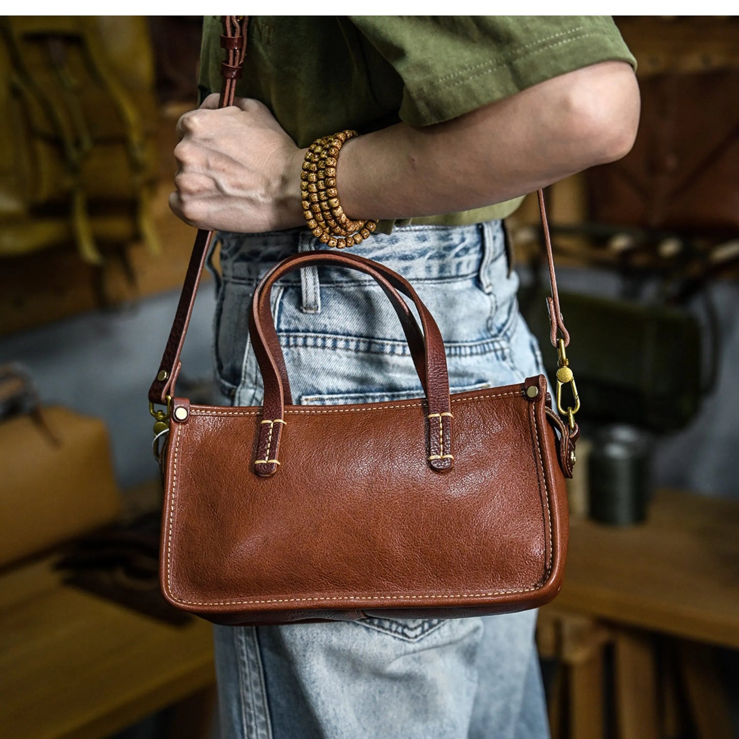 Vintage bags, niche soft leather handmade bags, leather small square bags, women's crossbody wide straps, top layer cowhide tote bags – Japanese vintage | yamalin clothes | Yamalinclothes