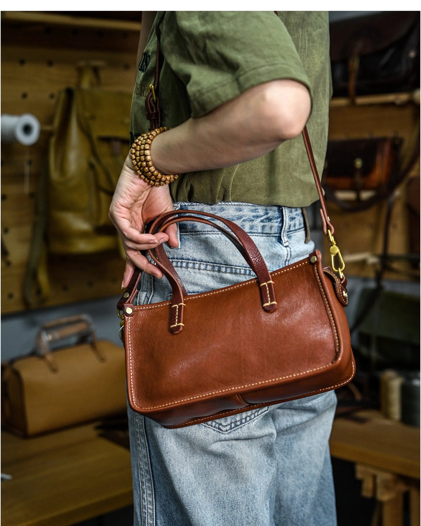 Vintage bags, niche soft leather handmade bags, leather small square bags, women's crossbody wide straps, top layer cowhide tote bags – Japanese vintage | yamalin clothes | Yamalinclothes