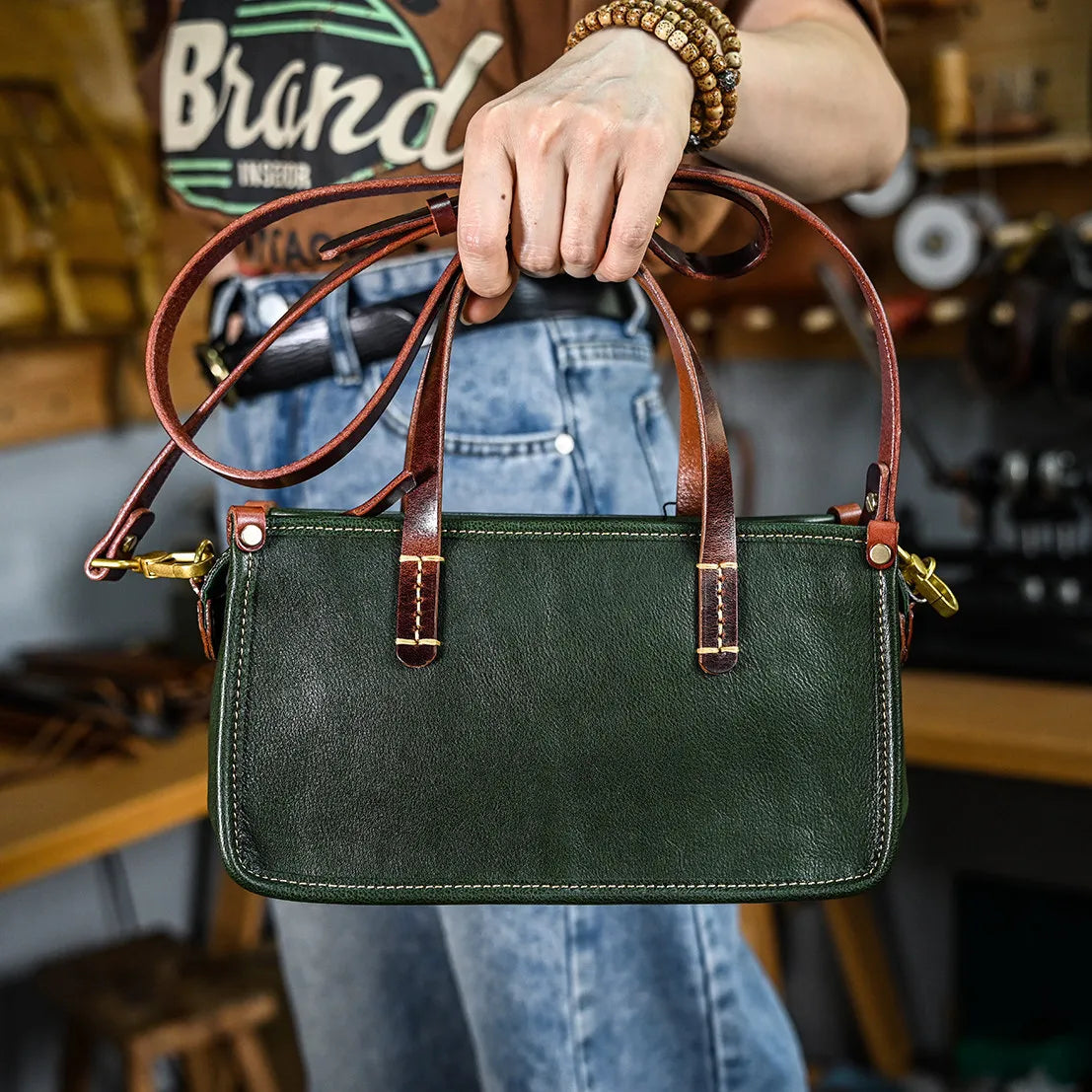 Vintage bags, niche soft leather handmade bags, leather small square bags, women's crossbody wide straps, top layer cowhide tote bags – Japanese vintage | yamalin clothes | Yamalinclothes