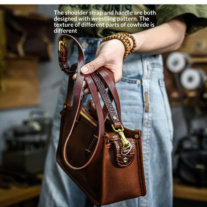 Vintage bags, niche soft leather handmade bags, leather small square bags, women's crossbody wide straps, top layer cowhide tote bags – Japanese vintage | yamalin clothes | Yamalinclothes