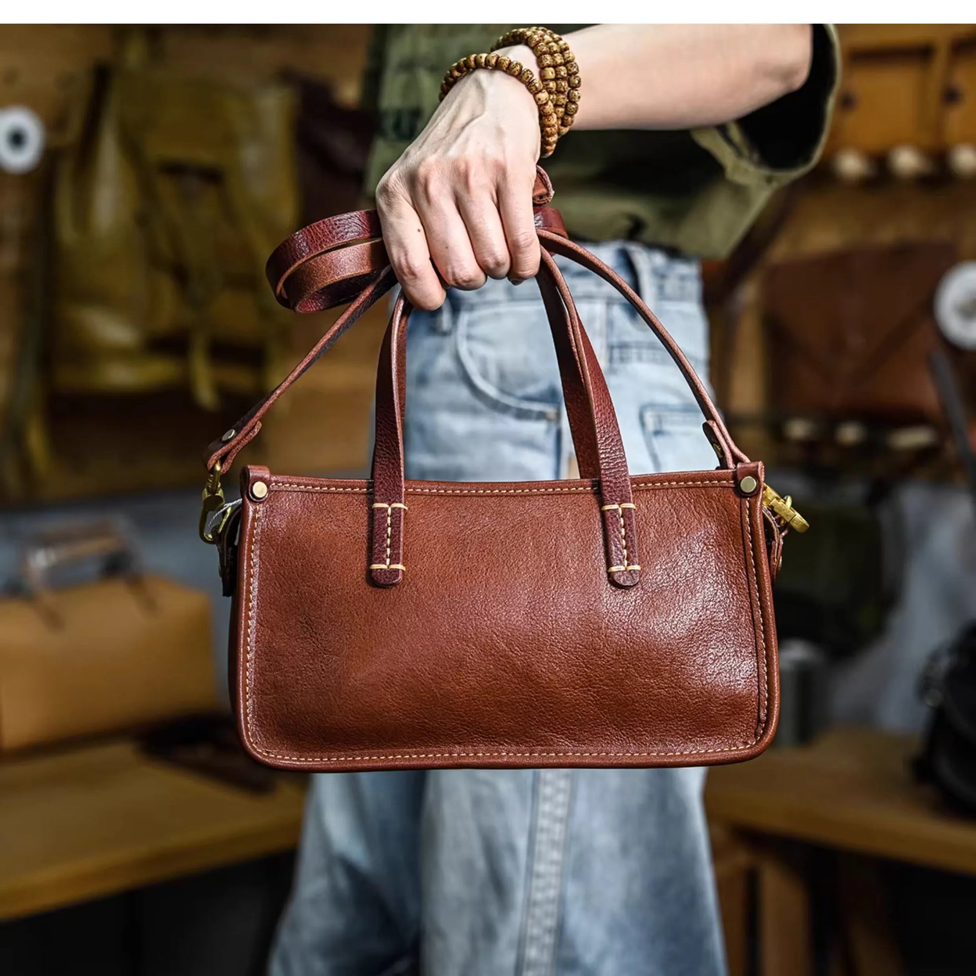 Vintage bags, niche soft leather handmade bags, leather small square bags, women's crossbody wide straps, top layer cowhide tote bags – Japanese vintage | yamalin clothes | Yamalinclothes