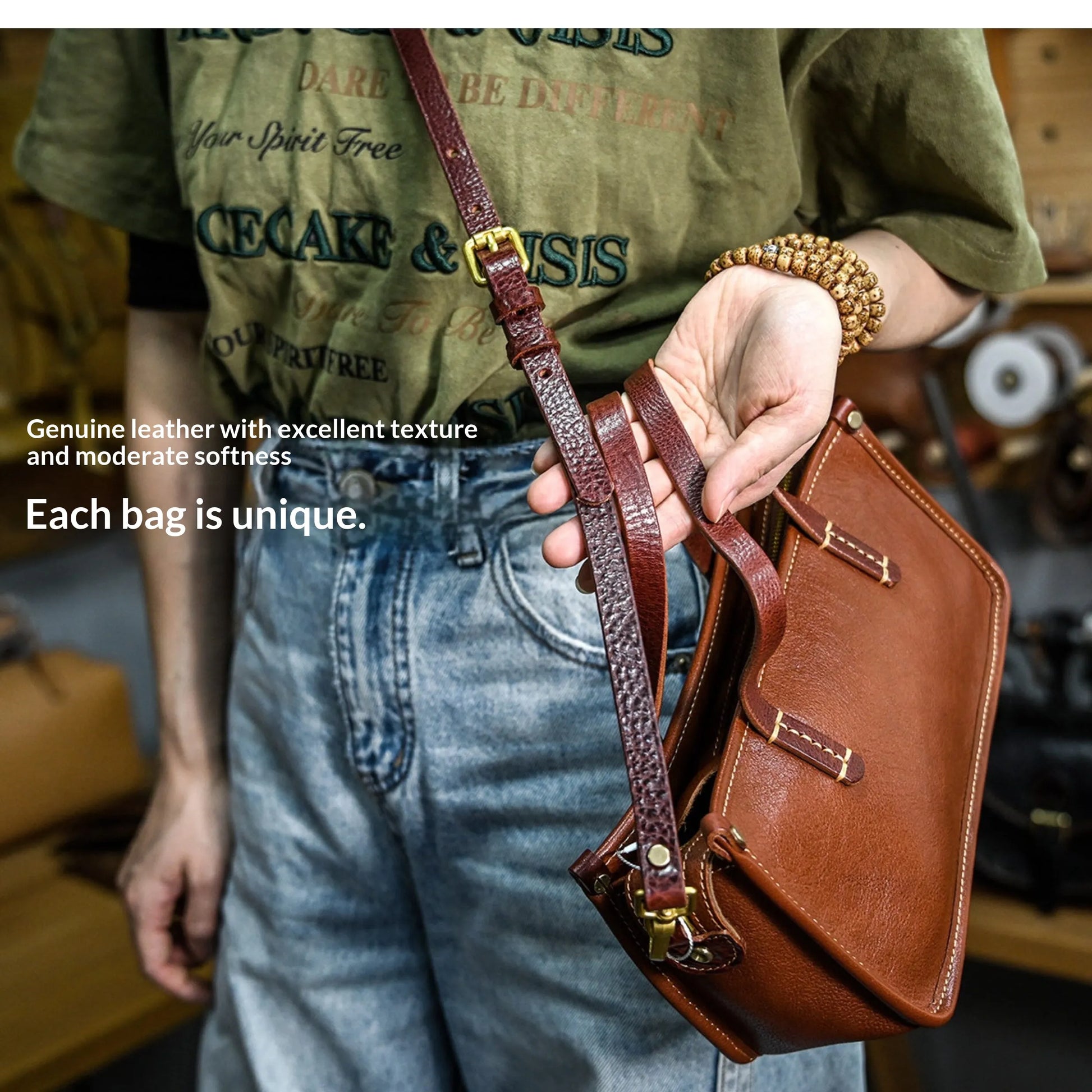 Vintage bags, niche soft leather handmade bags, leather small square bags, women's crossbody wide straps, top layer cowhide tote bags – Japanese vintage | yamalin clothes | Yamalinclothes