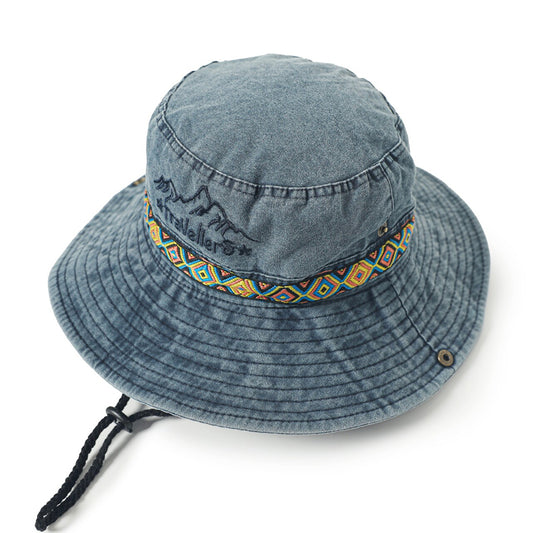 Western tourism cowboy hat women's spring and autumn outdoor big brim bucket hats washed and versatile, hiking camping hiking hats, men