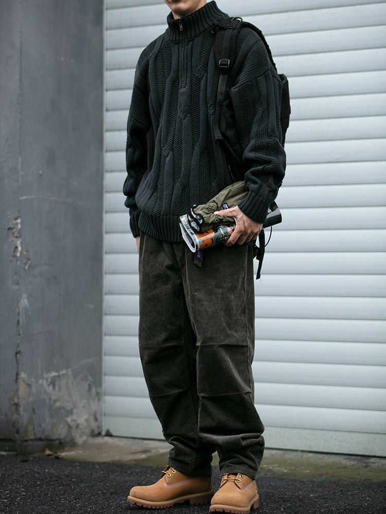 Winter Heavyweight High Grammage Non-Itchy Thick Cable Knit Stand Collar Pullover Sweater American Retro Half-Zip Thickened Coat