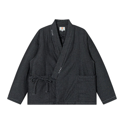 INDIGO STYLE Vintage Taoist Robe Denim Jacket - Two-Tone Oversized Coat (25AW)