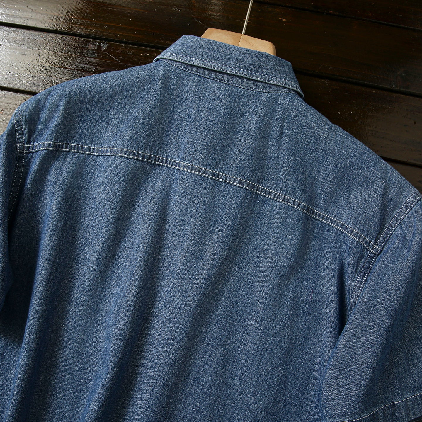 Pure Cotton Enzyme Wash! Export Surplus Men's Summer Turn-down Collar Denim Short Sleeve Shirt Top