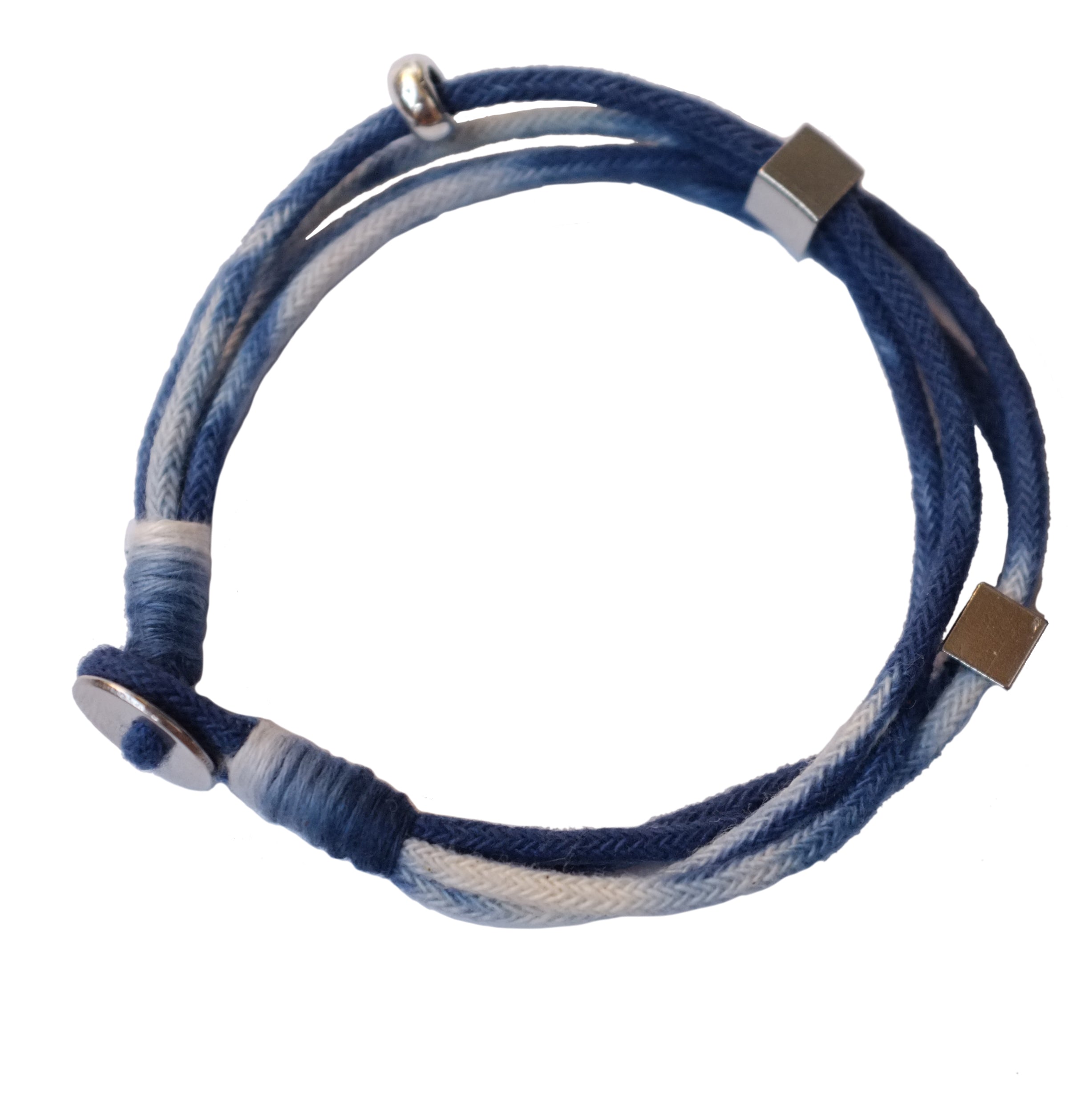 Original Design Multi-layer Blue Dyed Cotton Linen Bracelet 925 Silver Niche Tie-dye Intangible Cultural Heritage Handmade Couple Bracelet