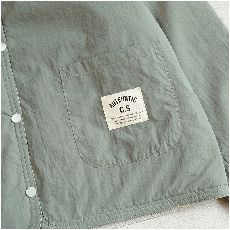 Reversible Quilted Cotton Jacket – Lightweight Loose Fit with Round Neck for Spring/Autumn