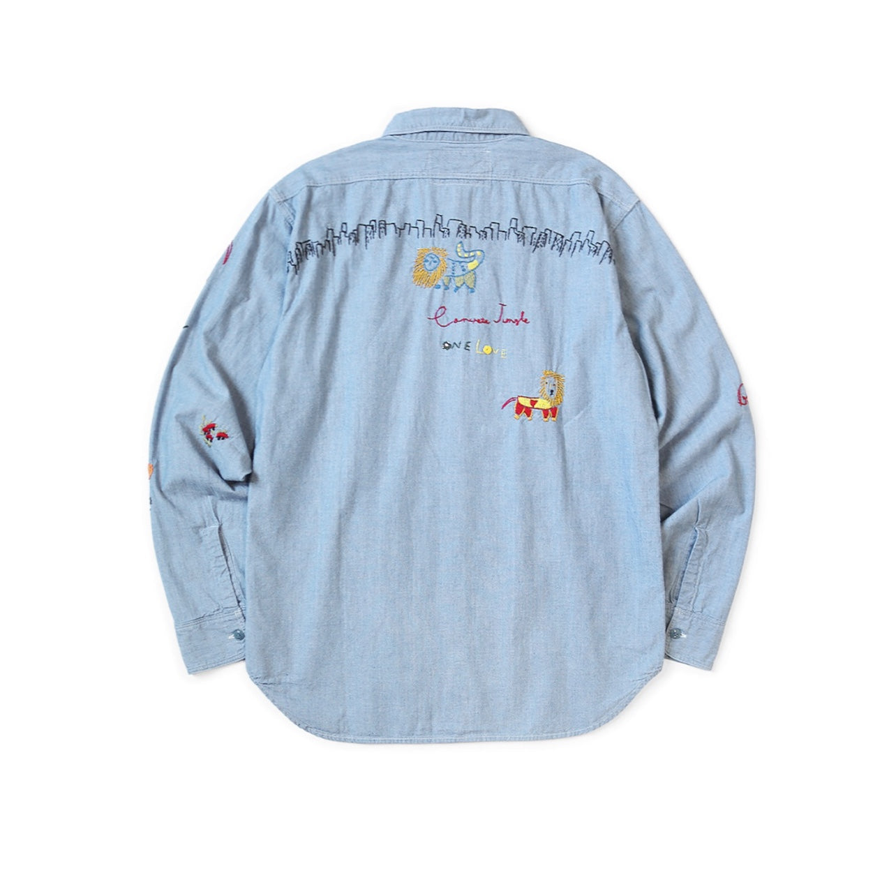 25AW Japanese Style Casual Lion Floral Embroidery Turn-down Collar Cotton Long Shirt