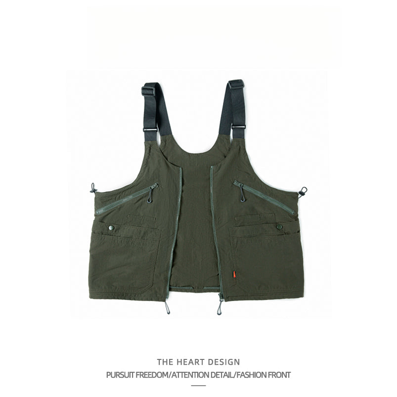 Unisex American Retro Multi-Pocket Vest – Functional Workwear with Convertible Backpack Design