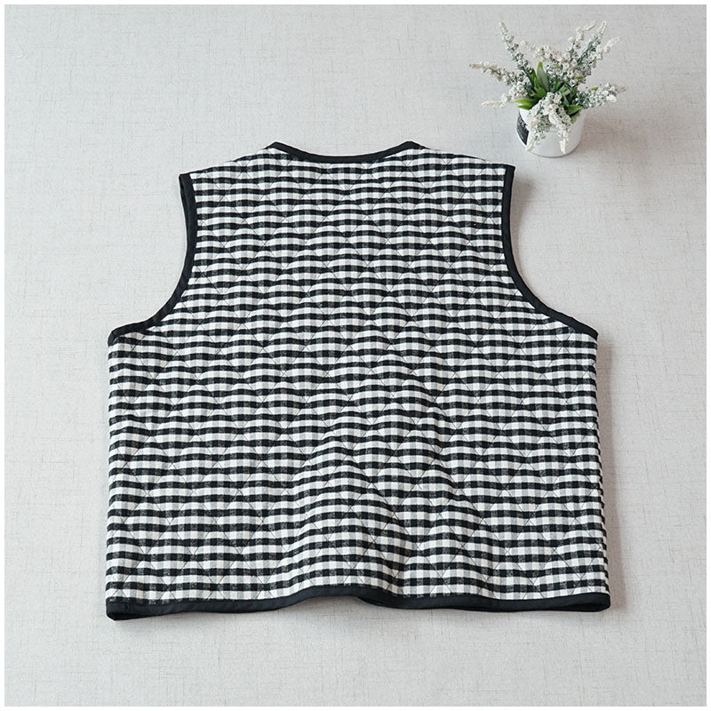 Quilted Cotton Padded Vest — Retro Single-Breasted Sleeveless Outerwear for Autumn/Winter