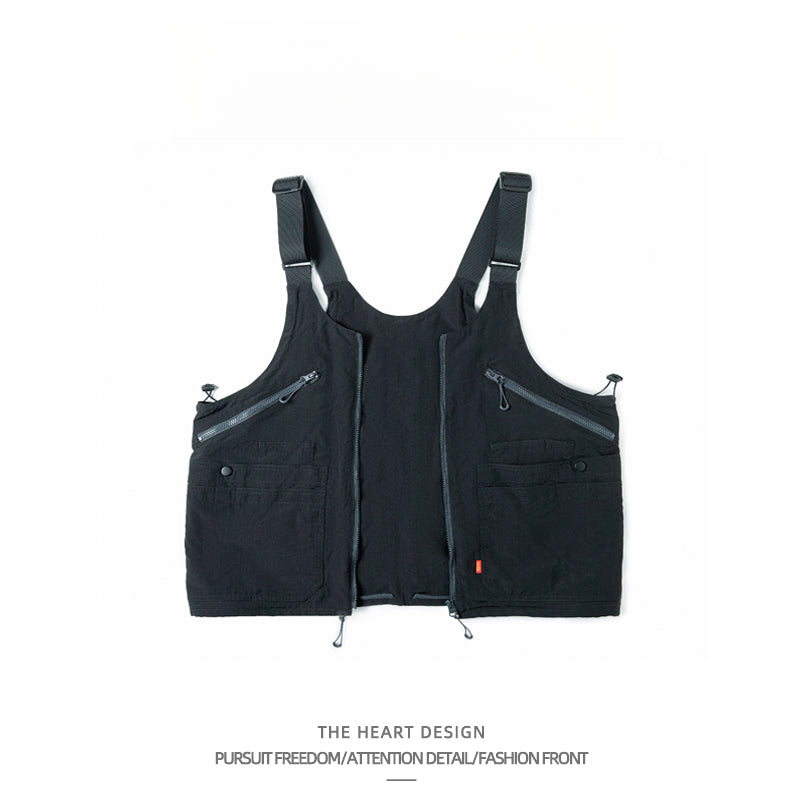 Unisex American Retro Multi-Pocket Vest – Functional Workwear with Convertible Backpack Design