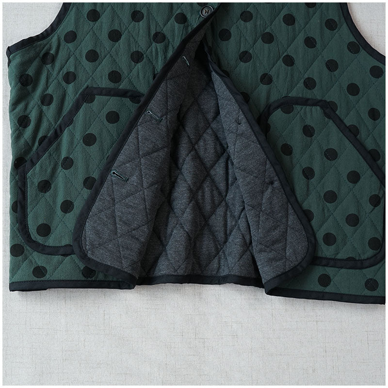 Quilted Cotton Padded Vest — Retro Single-Breasted Sleeveless Outerwear for Autumn/Winter