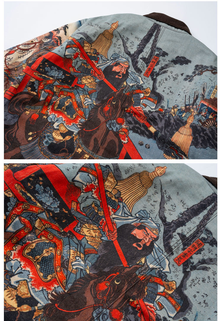 Three Kingdoms Guan Yu Print Cotton Jacket - Custom Fabric Winter Coat (Unisex)