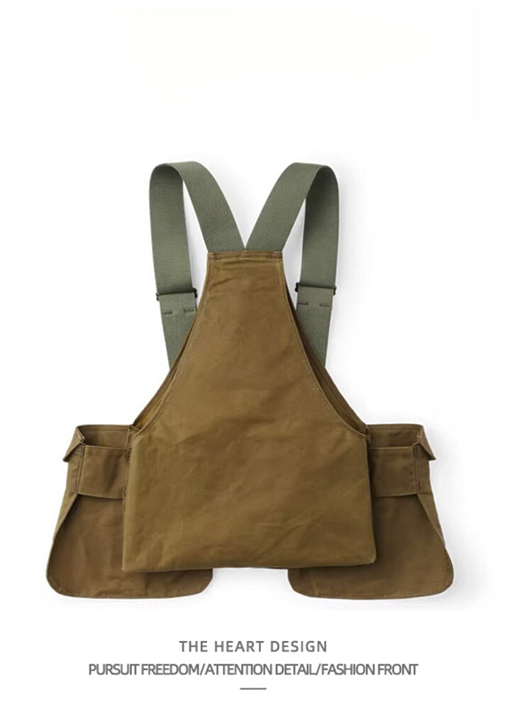 Trendy American Retro Workwear Camping Pocket Vest for Men Loose Retro Functional Outerwear Sleeveless Jacket for Men