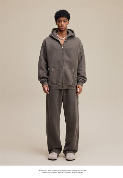 Heavyweight Fleece Washed Straight Sweatpants – Loose Casual American Style