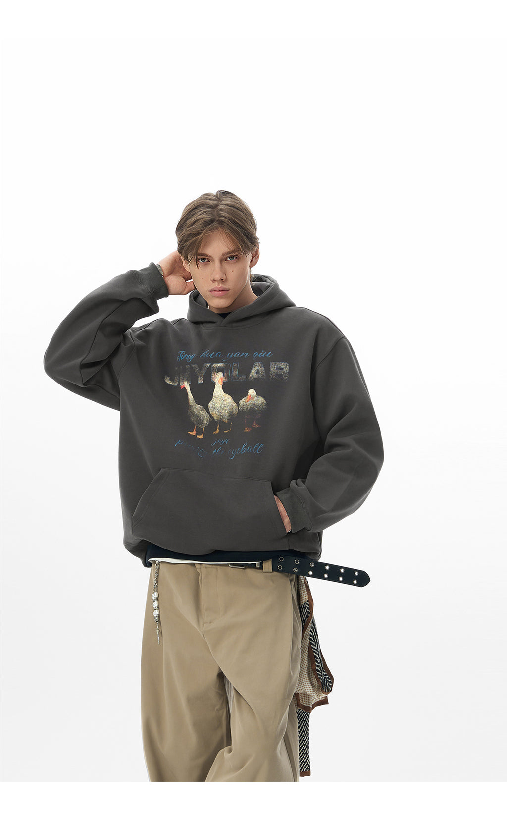 “Good Luck” Duck Hoodie – Oversized Streetwear Couple Style in a Relaxed American Cut