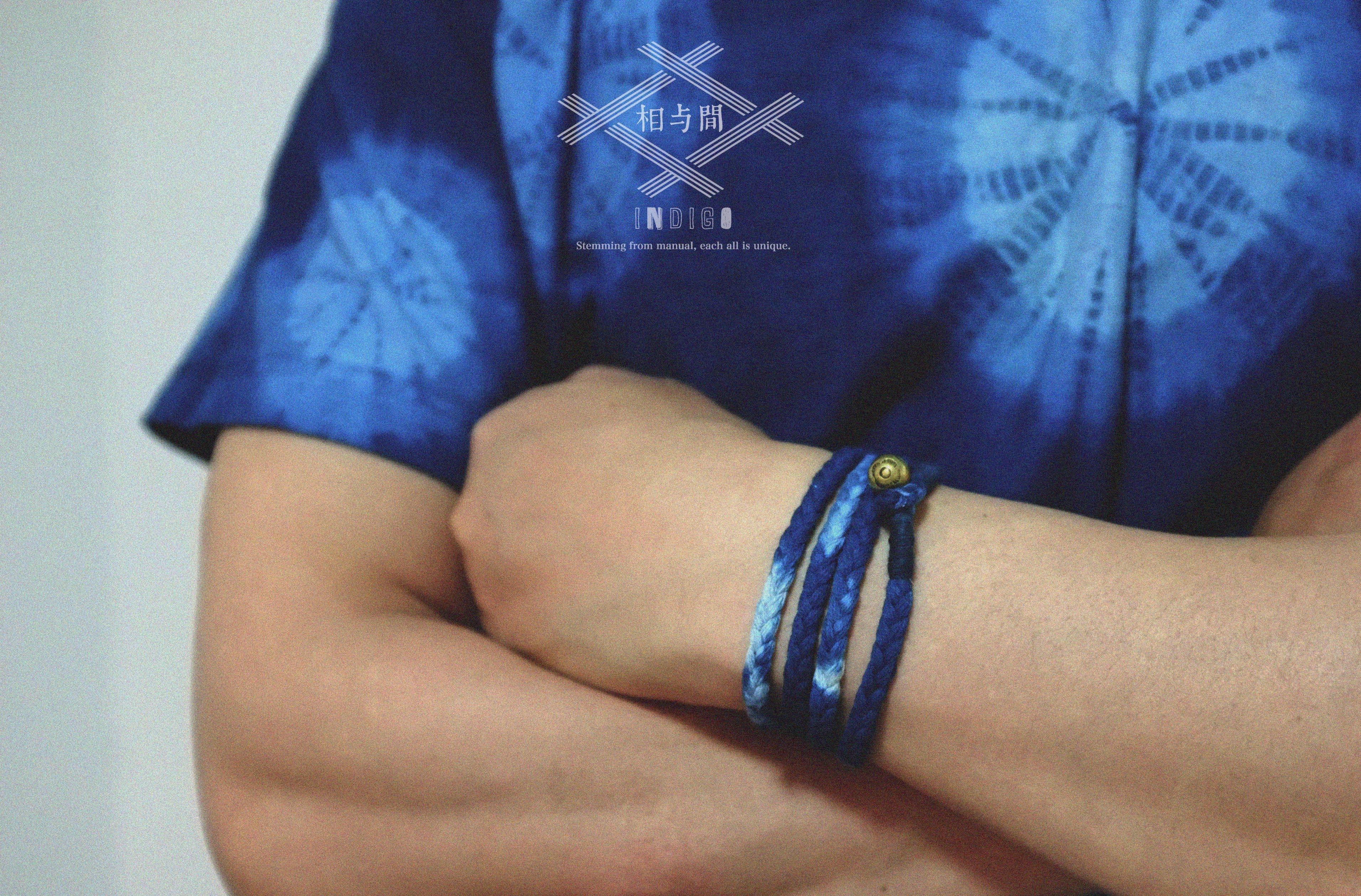Original Blue Dyed Bracelet Chinese Retro INDIGO Tie-Dye Bracelet Multi-Turn Three-Strand Braided Couple Bracelet