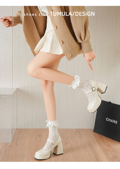 Women's French Style Mary Jane Wedding Shoes - Waterproof Platform Chunky Heel Elegant Bridesmaid Shoes