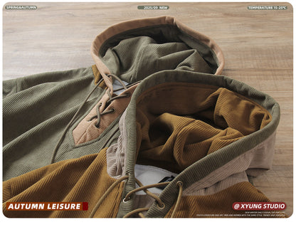 Japanese Style Fleece-Lined Hooded Sweatshirt - Thickened Pullover Hoodie (Men)