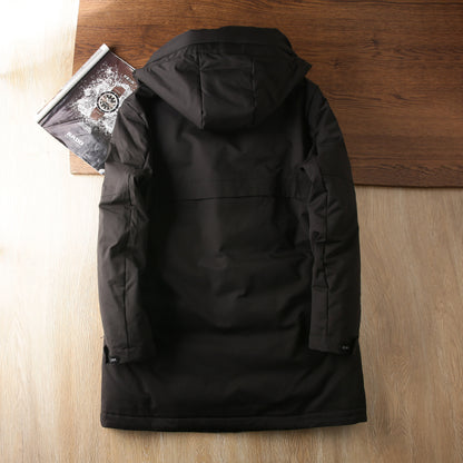 Men's Plus Size Workwear Down Jacket - Export Factory Cut Label Hooded Mid-Length Winter Coat