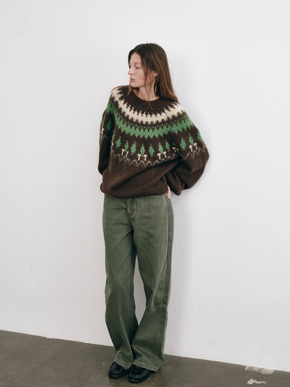 Shyshy Women's Mohair Fair Isle Sweater - High-End Color Block Loose Pullover