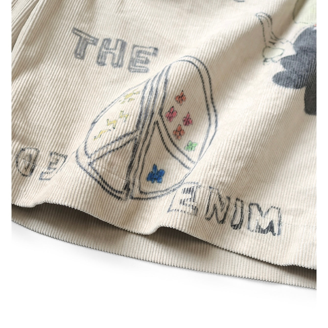 Japanese Style Casual Cartoon Fun Print Washed Vintage Corduroy Shorts