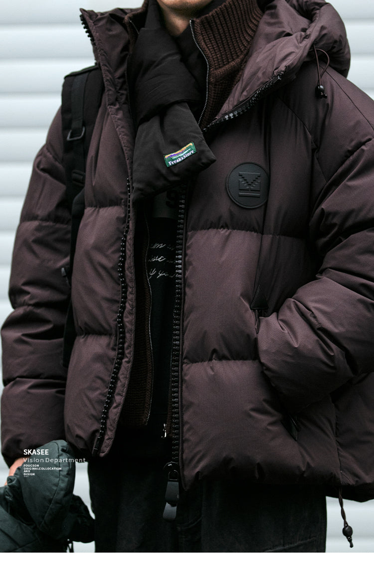 Detachable Fake Two-Piece Wool Collar Puff Feel Down Jacket Men Winter Trendy Loose Thickened Plaid Pattern Coat Trendy