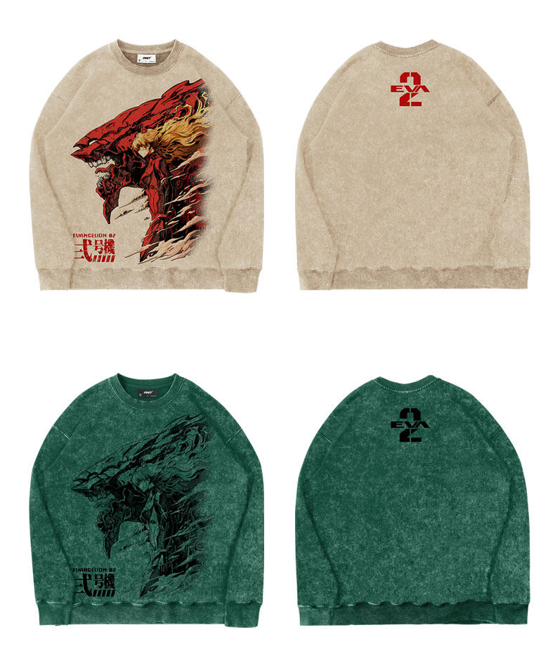 Evangelion Asuka Unit-02 Sweatshirt - Washed Vintage Cotton Crewneck (Unisex)