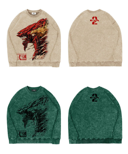 Evangelion Asuka Unit-02 Sweatshirt - Washed Vintage Cotton Crewneck (Unisex)