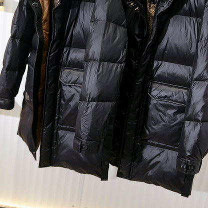 High-Fill 90% Goose-Down Mid-Length Puffer Jacket – Hooded & Cold-Resistant (Plus Sizes Available)