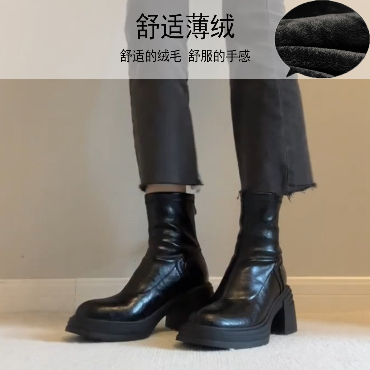 Women's Retro Genuine Leather Martin Boots - Brown Cowhide Thick-Soled Back-Zip Chunky Heel Boots