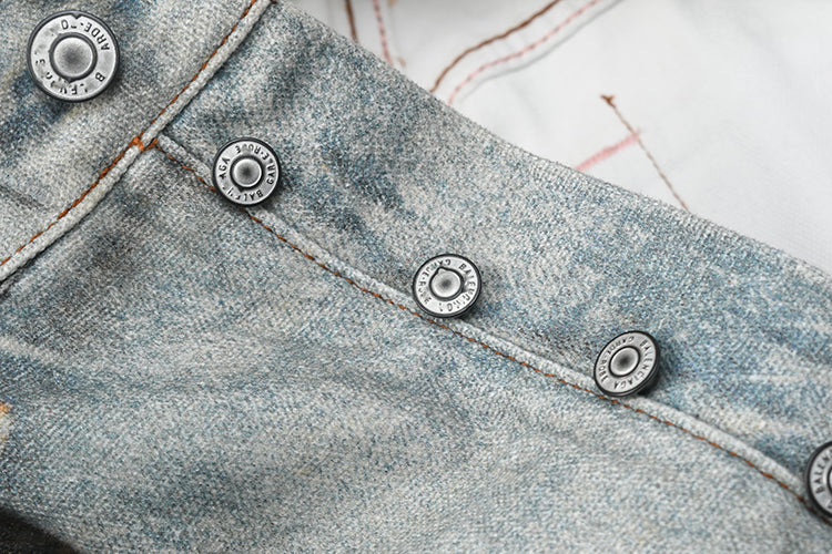 Beauty tide retro old hole patch 3D printing jeans dyed loose wide-leg pants