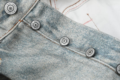 Beauty tide retro old hole patch 3D printing jeans dyed loose wide-leg pants
