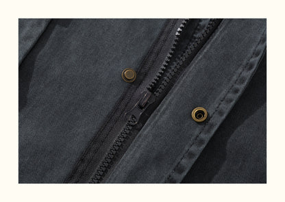 Vintage Washed Multi-Pocket Workwear Jacket – Stand Collar, 2025 Retro Streetwear for Men
