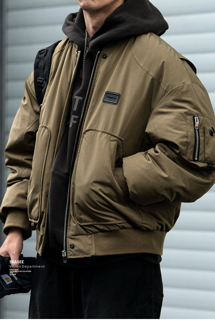 American Style Trendy Brand 90 White Duck Down Workwear Flight Jacket Down Jacket Men Winter Loose Thickened Warm Short Coat