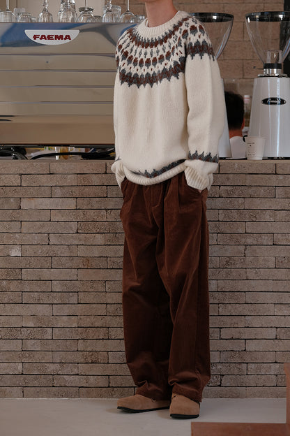 Coke Life CARPEM Winter Fair Isle Sweater - Thickened Coarse Knit Handmade Jacquard Round Neck Top