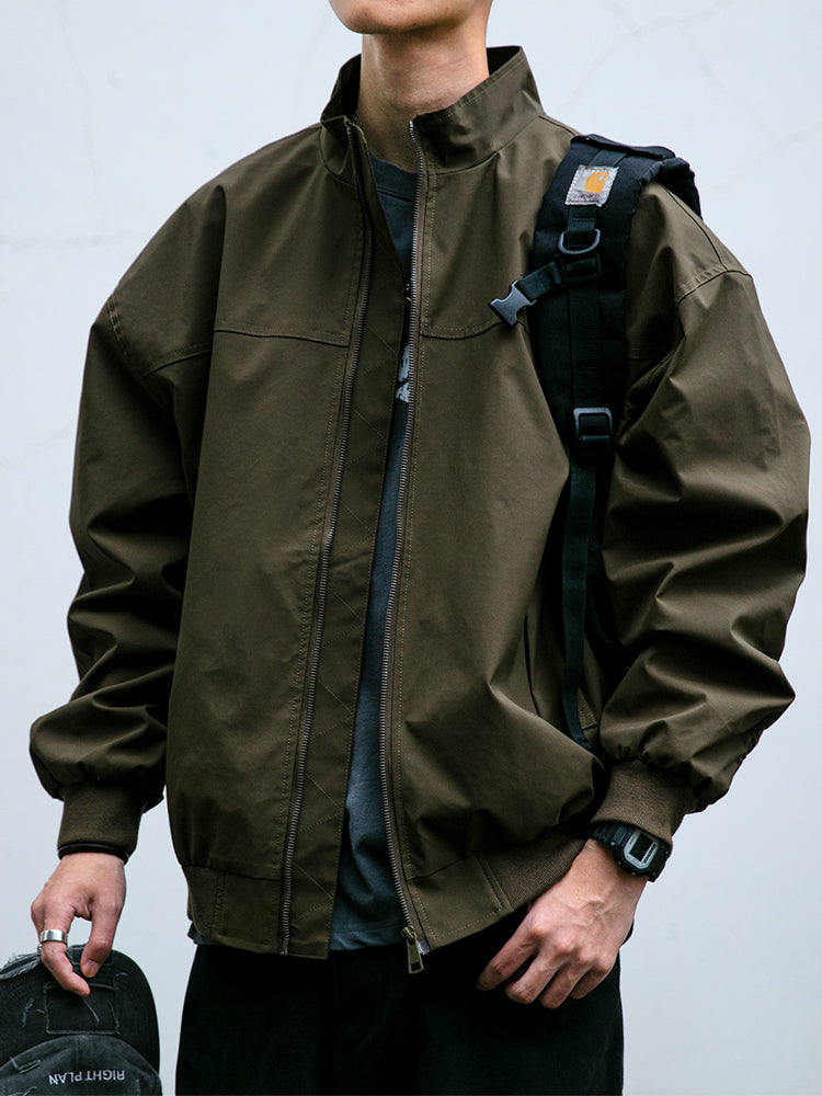 American Style Trendy Functional Three-Proof Stand Collar Coach Jacket for Men, Spring and Autumn Outdoor Solid Color Short Windbreaker Flight Jacket