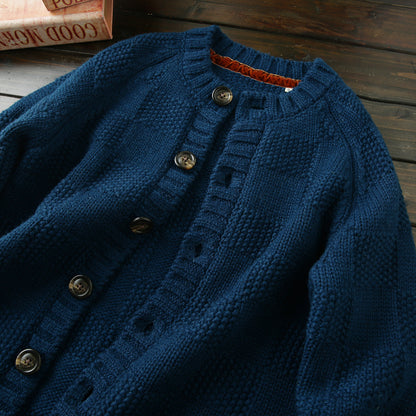 Men's High-End Italian Order Heavyweight Wool Cardigan - Autumn Winter Thickened Round Neck Knitted Sweater Jacket