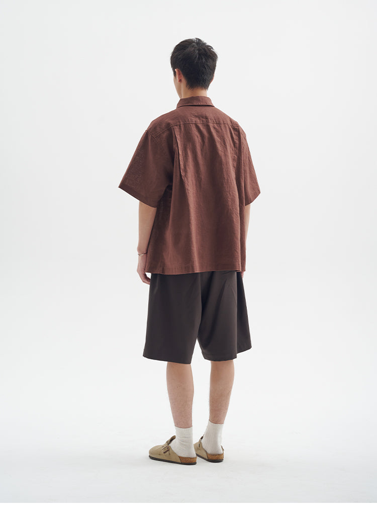 25SS Ramie Blend Passionflower Embroidery Washed Vintage Japanese Style Retro Short Sleeve Shirt