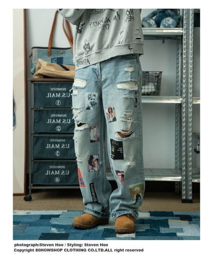 Retro Washed Graffiti Print Crewneck Sweatshirt – Distressed Loose Unisex