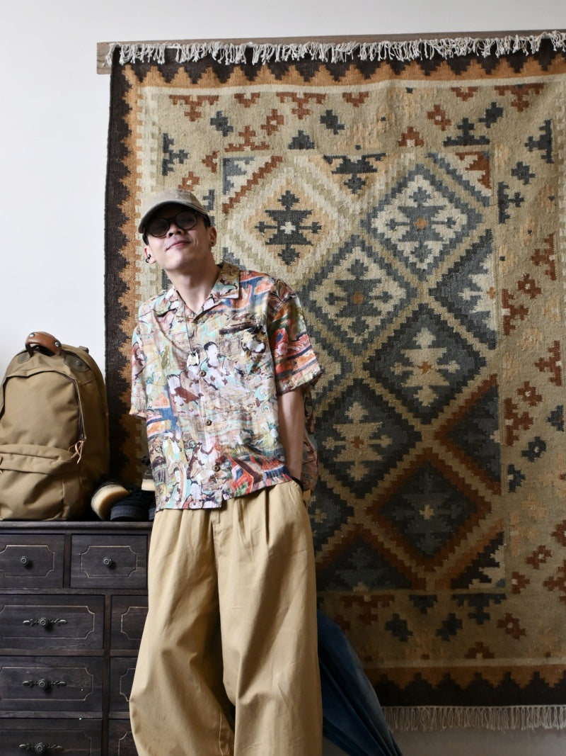 Vintage Loose Print Cuban Collar Shirt Linen Hawaiian Short Sleeve Shirt Dunhuang Summer Trend Brand