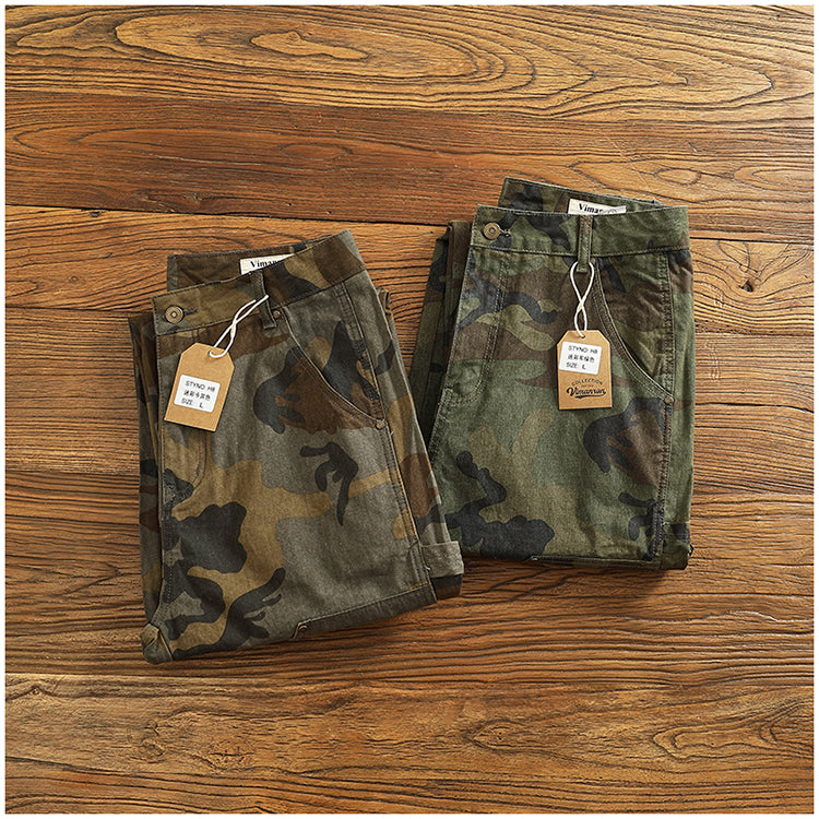 Men's American Retro Logging Work Pants - Loose Straight Washed Cotton Camouflage Casual Pants